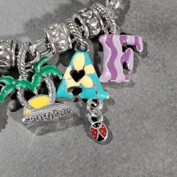 Brighton Charm Bracelet Silver Pl Travel Theme Seahorse Palm Tree Ladybug Heart - Picture 5 of 9